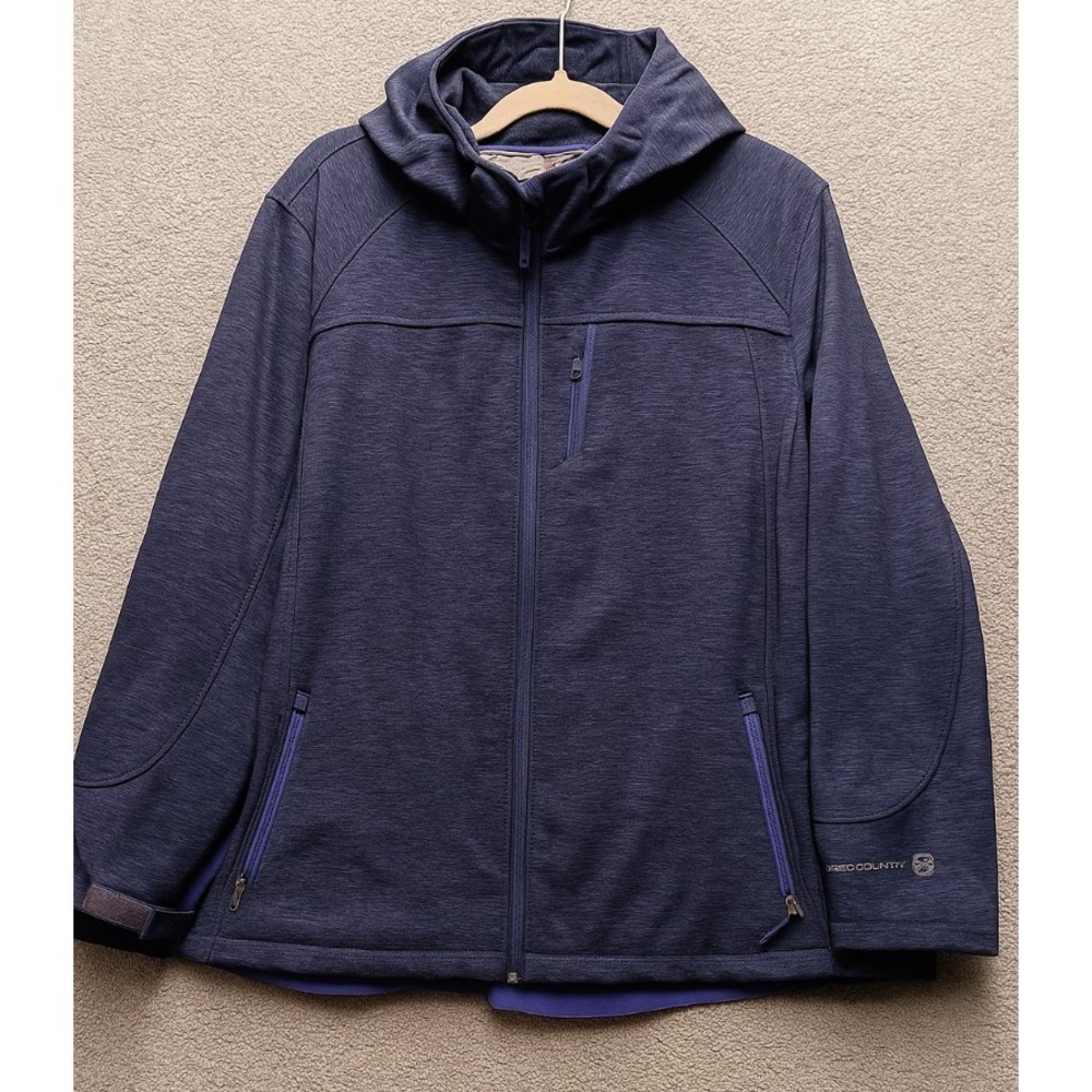 Free Country Women's 3X‎ Hooded Softshell Jacket Heather Navy Full Zip